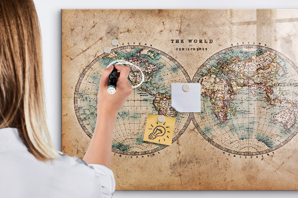 Pizarra magnética de pared con rotulador Mapa del mundo con espacio para fotos
