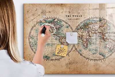 Pizarra magnética de pared con rotulador Mapa del mundo con espacio para fotos
