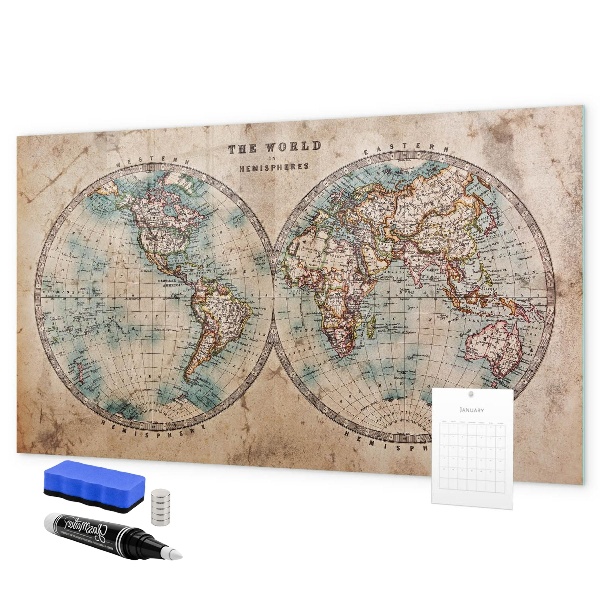 Pizarra magnética de pared con rotulador Mapa del mundo con espacio para fotos