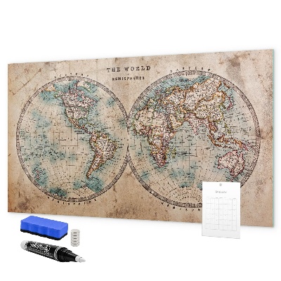 Pizarra magnética de pared con rotulador Mapa del mundo con espacio para fotos