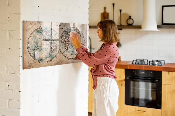 Pizarra magnética de pared con rotulador Mapa del mundo con espacio para fotos