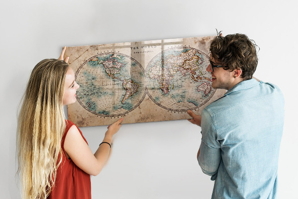 Pizarra magnética de pared con rotulador Mapa del mundo con espacio para fotos