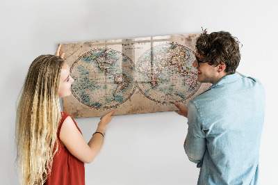 Pizarra magnética de pared con rotulador Mapa del mundo con espacio para fotos