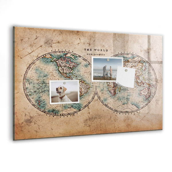 Pizarra magnética de pared con rotulador Mapa del mundo con espacio para fotos