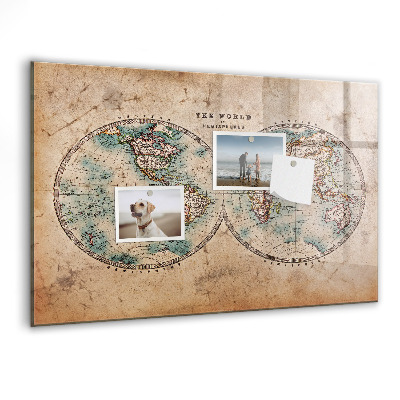 Pizarra magnética de pared con rotulador Mapa del mundo con espacio para fotos