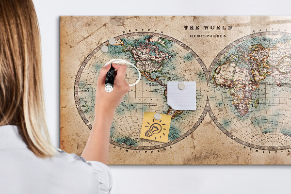 Pizarra magnética de pared con rotulador Mapa del mundo con espacio para fotos