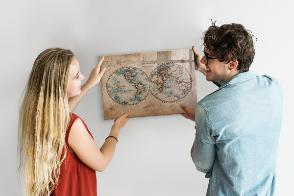 Pizarra magnética de pared con rotulador Mapa del mundo con espacio para fotos