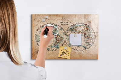 Pizarra magnética de pared con rotulador Mapa del mundo con espacio para fotos