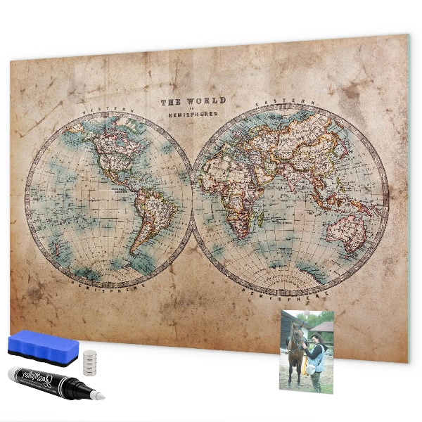 Pizarra magnética de pared con rotulador Mapa del mundo con espacio para fotos