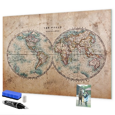 Pizarra magnética de pared con rotulador Mapa del mundo con espacio para fotos