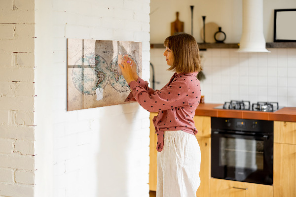 Pizarra magnética de pared con rotulador Mapa del mundo con espacio para fotos