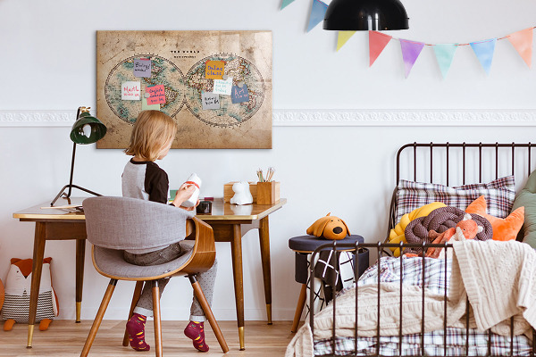 Pizarra magnética de pared con rotulador Mapa del mundo con espacio para fotos