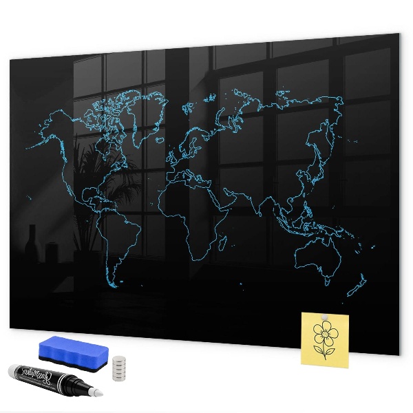 Pizarra borrable de cristal con imanes Mapa del mundo con ubicaciones de fotos