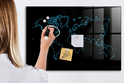 Pizarra borrable de cristal con imanes Mapa del mundo con ubicaciones de fotos