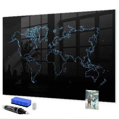 Pizarra borrable de cristal con imanes Mapa del mundo con ubicaciones de fotos