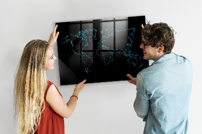 Pizarra borrable de cristal con imanes Mapa del mundo con ubicaciones de fotos