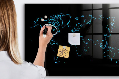 Pizarra borrable de cristal con imanes Mapa del mundo con ubicaciones de fotos