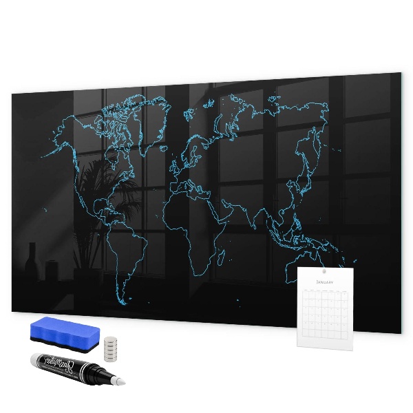 Pizarra borrable de cristal con imanes Mapa del mundo con ubicaciones de fotos