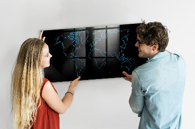 Pizarra borrable de cristal con imanes Mapa del mundo con ubicaciones de fotos