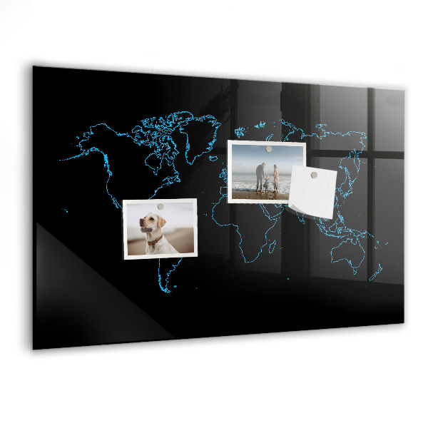 Pizarra borrable de cristal con imanes Mapa del mundo con ubicaciones de fotos