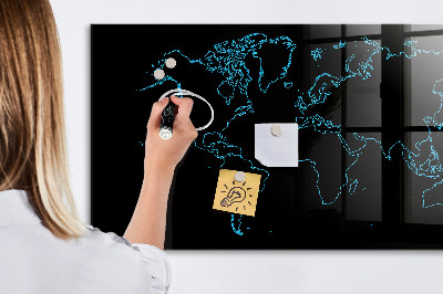 Pizarra borrable de cristal con imanes Mapa del mundo con ubicaciones de fotos