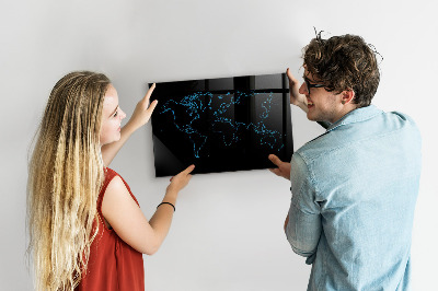 Pizarra borrable de cristal con imanes Mapa del mundo con ubicaciones de fotos