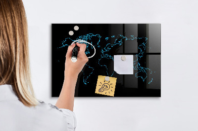 Pizarra borrable de cristal con imanes Mapa del mundo con ubicaciones de fotos