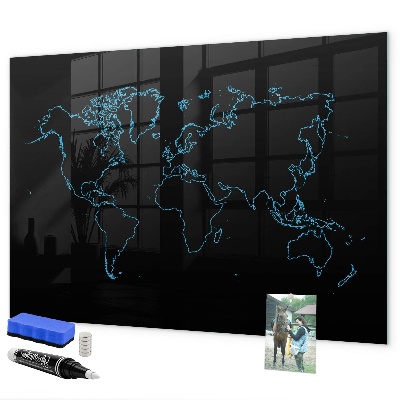 Pizarra borrable de cristal con imanes Mapa del mundo con ubicaciones de fotos