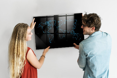 Pizarra borrable de cristal con imanes Mapa del mundo con ubicaciones de fotos