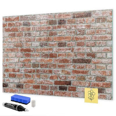 Pizarra borrable de cristal con imanes Tablero de fotos en una pared de ladrillos