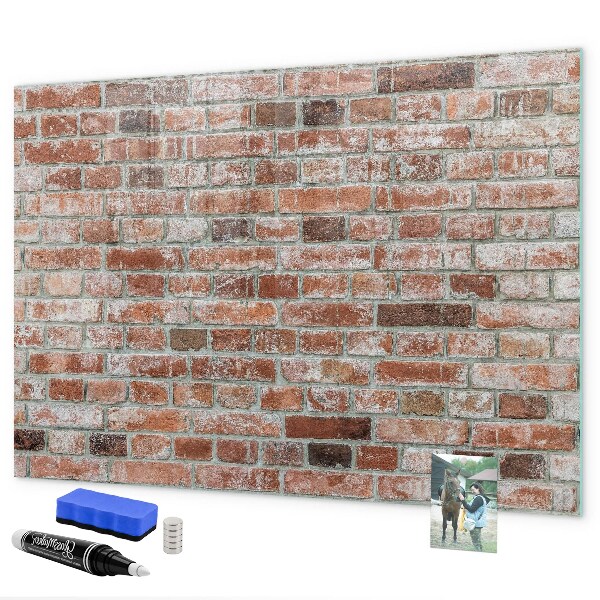 Pizarra borrable de cristal con imanes Tablero de fotos en una pared de ladrillos