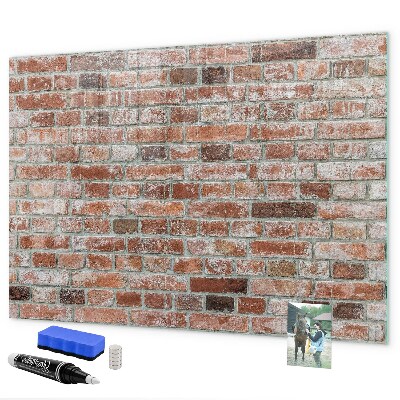 Pizarra borrable de cristal con imanes Tablero de fotos en una pared de ladrillos