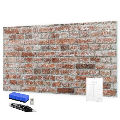 Pizarra borrable de cristal con imanes Tablero de fotos en una pared de ladrillos