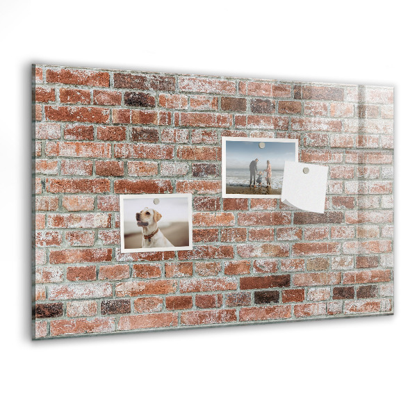 Pizarra borrable de cristal con imanes Tablero de fotos en una pared de ladrillos