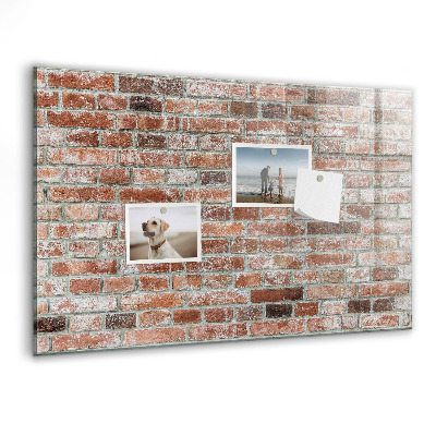 Pizarra borrable de cristal con imanes Tablero de fotos en una pared de ladrillos