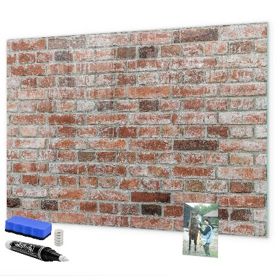 Pizarra borrable de cristal con imanes Tablero de fotos en una pared de ladrillos
