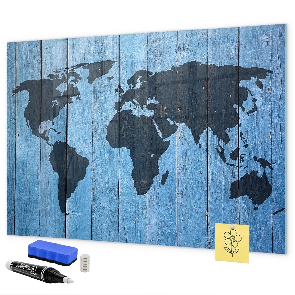Pizarra borrable de cristal con imanes Mapa del mundo con ubicaciones de fotos