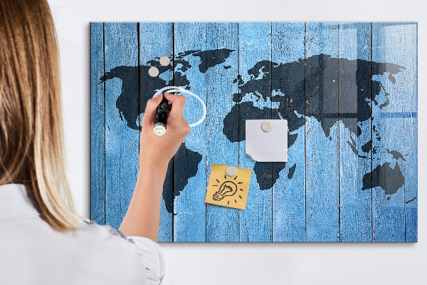 Pizarra borrable de cristal con imanes Mapa del mundo con ubicaciones de fotos