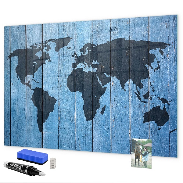 Pizarra borrable de cristal con imanes Mapa del mundo con ubicaciones de fotos