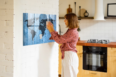 Pizarra borrable de cristal con imanes Mapa del mundo con ubicaciones de fotos