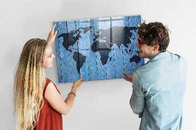Pizarra borrable de cristal con imanes Mapa del mundo con ubicaciones de fotos