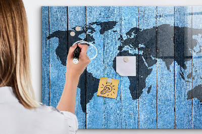 Pizarra borrable de cristal con imanes Mapa del mundo con ubicaciones de fotos