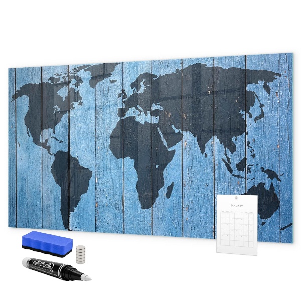 Pizarra borrable de cristal con imanes Mapa del mundo con ubicaciones de fotos