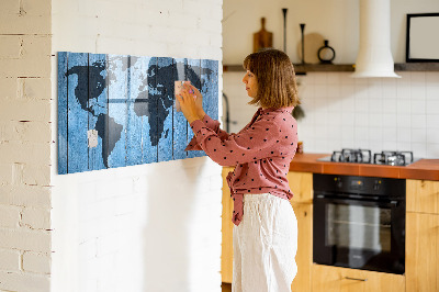 Pizarra borrable de cristal con imanes Mapa del mundo con ubicaciones de fotos