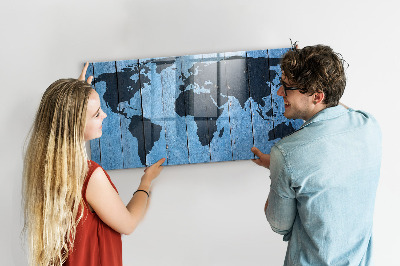 Pizarra borrable de cristal con imanes Mapa del mundo con ubicaciones de fotos