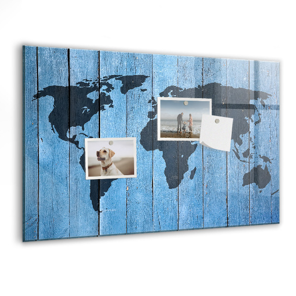 Pizarra borrable de cristal con imanes Mapa del mundo con ubicaciones de fotos