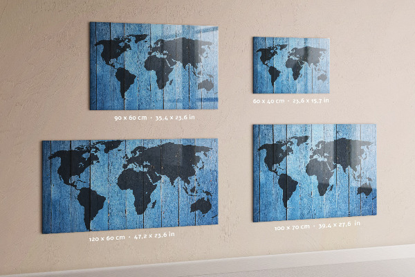 Pizarra borrable de cristal con imanes Mapa del mundo con ubicaciones de fotos