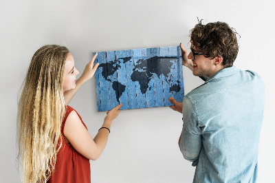 Pizarra borrable de cristal con imanes Mapa del mundo con ubicaciones de fotos
