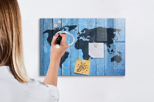 Pizarra borrable de cristal con imanes Mapa del mundo con ubicaciones de fotos