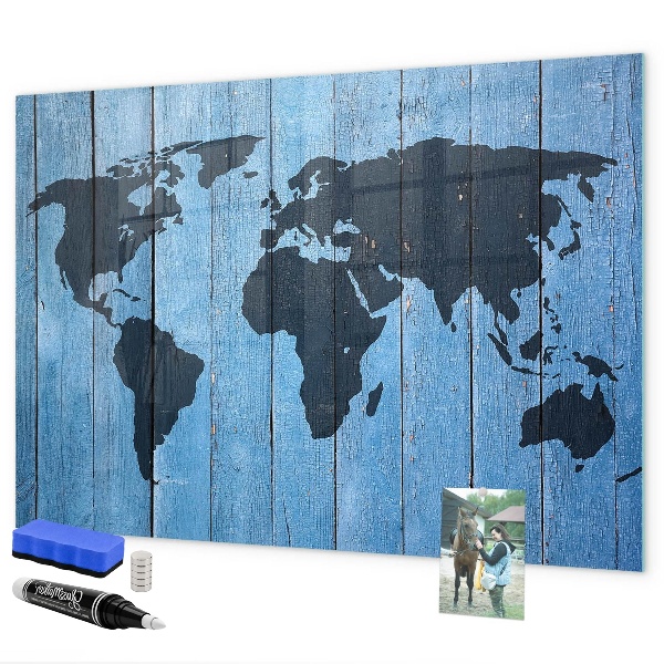 Pizarra borrable de cristal con imanes Mapa del mundo con ubicaciones de fotos